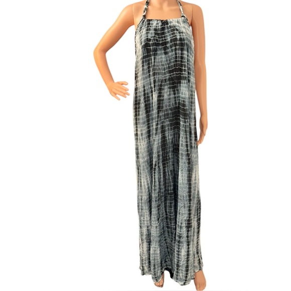 NWT | ELAN | Women’s Tie Dye Striped Black/Gray Halter Maxi Resort Dress Sz LG - Picture 3 of 7